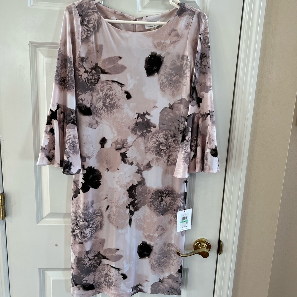 Calvin Klein blush sheath bell sleeve dress. NWT- Size 8